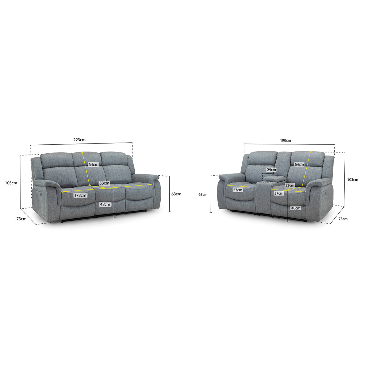 Fabric 3 + 2 Seater Sofa Set Electric Recliner - Linden