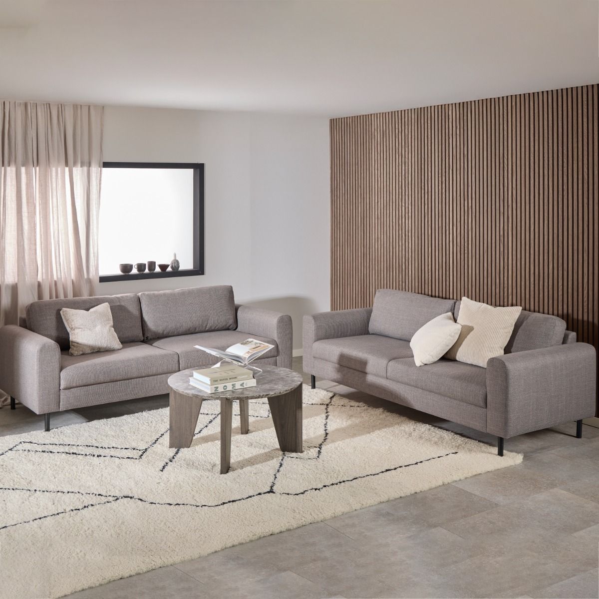 Fabric 3 + 3 Seater Sofa Set With Matt Black Steel Legs - Omaha