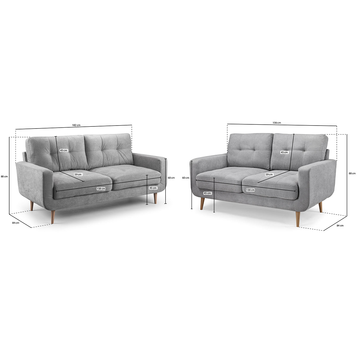 Fabric 3 + 2 Seater Sofa Set With Solid Wood Legs - Aurora