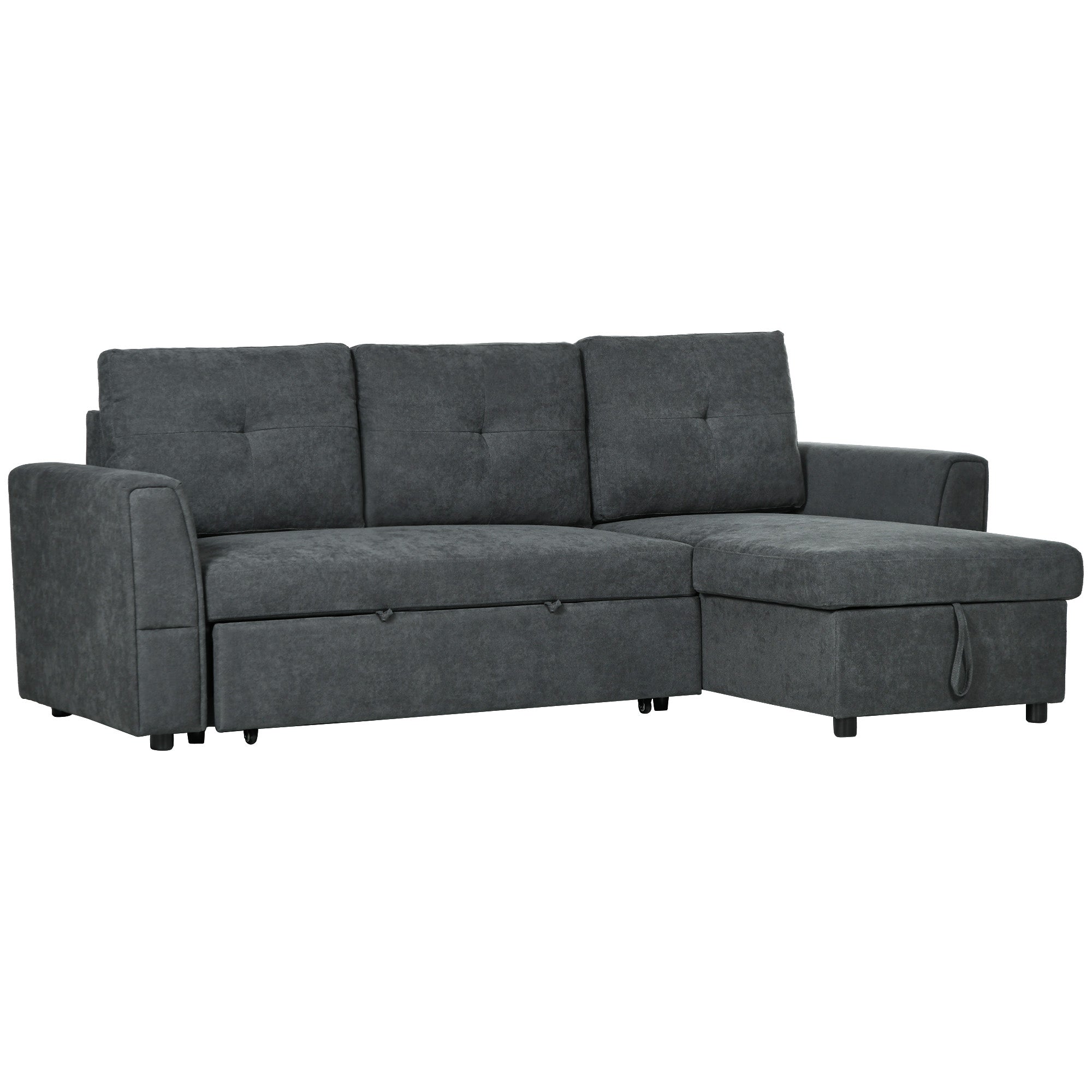 Fabric 3 Seater L Shape Sofa Bed With Storage - Velmora