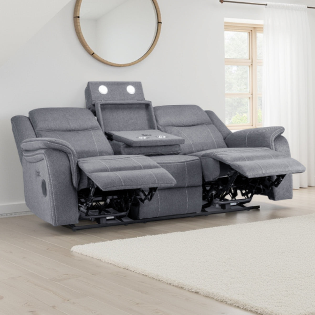 Fabric 3 Seater Sofa Electric Recliner - Galaxy Tech