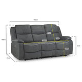 Fabric 3 Seater Sofa Electric Recliner - Harald