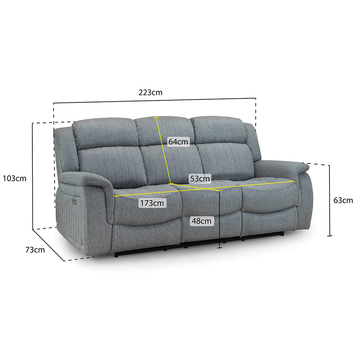 Fabric 3 Seater Sofa Electric Recliner - Linden