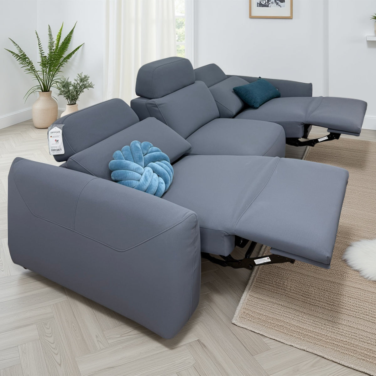 Fabric 3 Seater Sofa Electric Recliner - Primrose