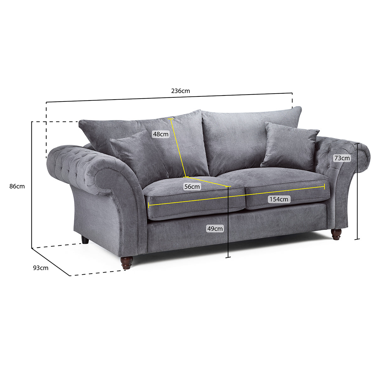 Fabric 3 Seater Sofa Fullback - Windsor