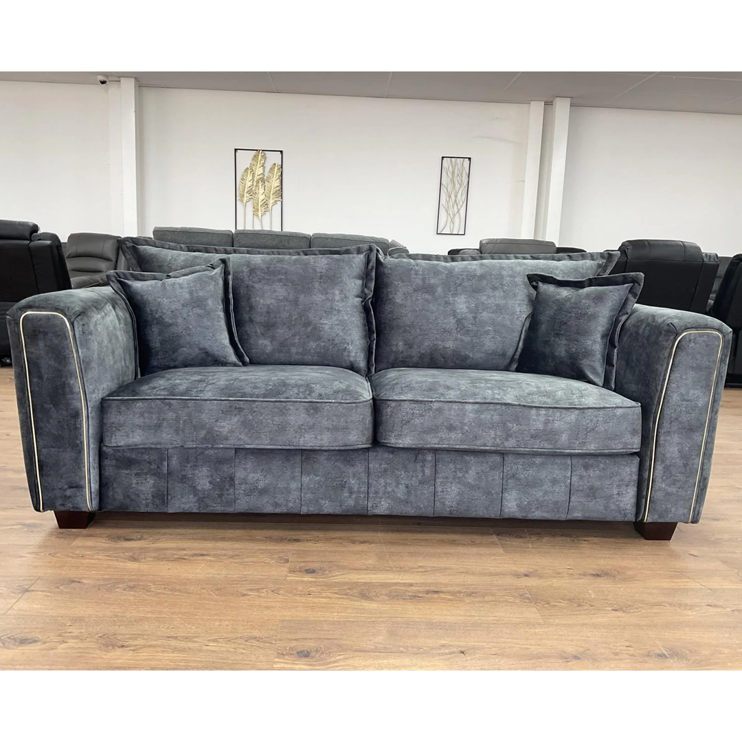 Fabric 3 Seater Sofa With Metal Trim on Arms - Serena
