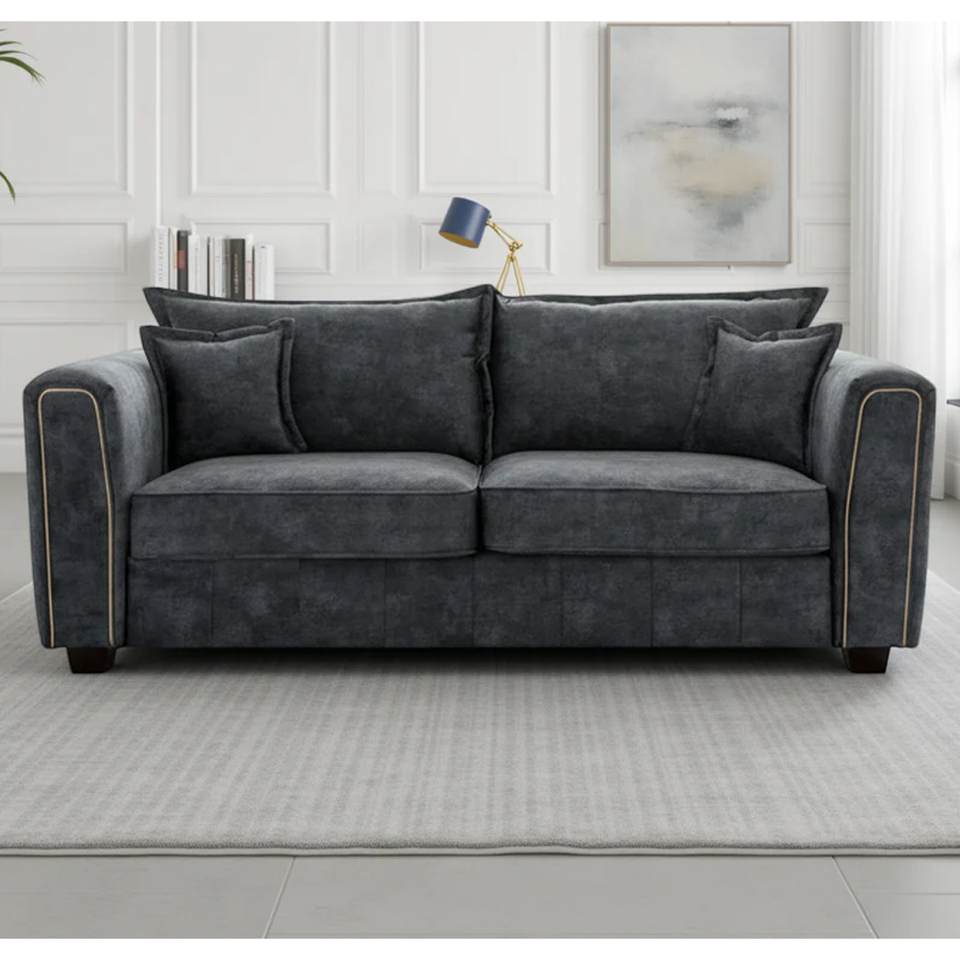 Fabric 3 Seater Sofa With Metal Trim on Arms - Serena