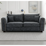 Fabric 3 Seater Sofa With Metal Trim on Arms - Serena