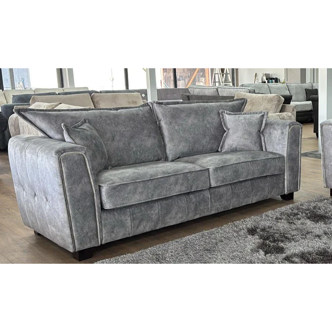 Fabric 3 Seater Sofa With Metal Trim on Arms - Serena