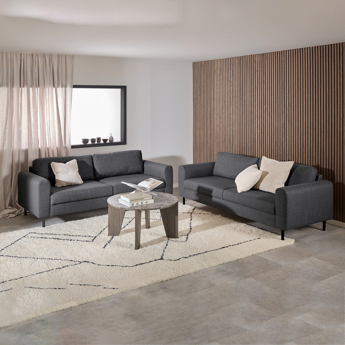 Fabric 3 Seater Sofa Set With Matt Black Steel Legs - Omaha