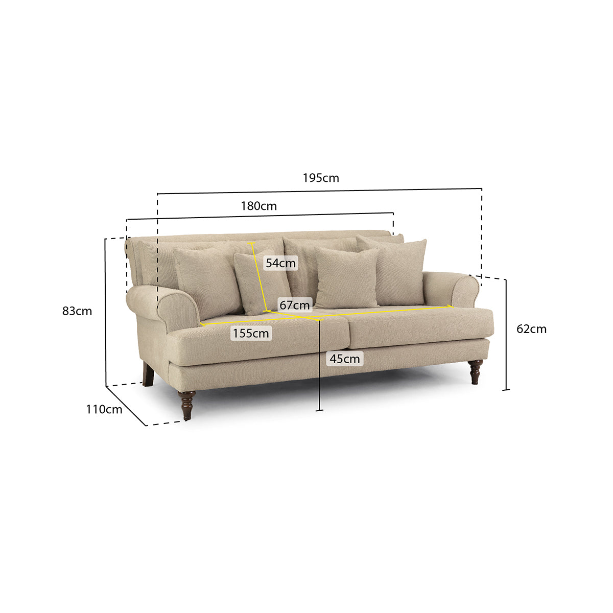 Fabric 3 Seater Sofa - Summer