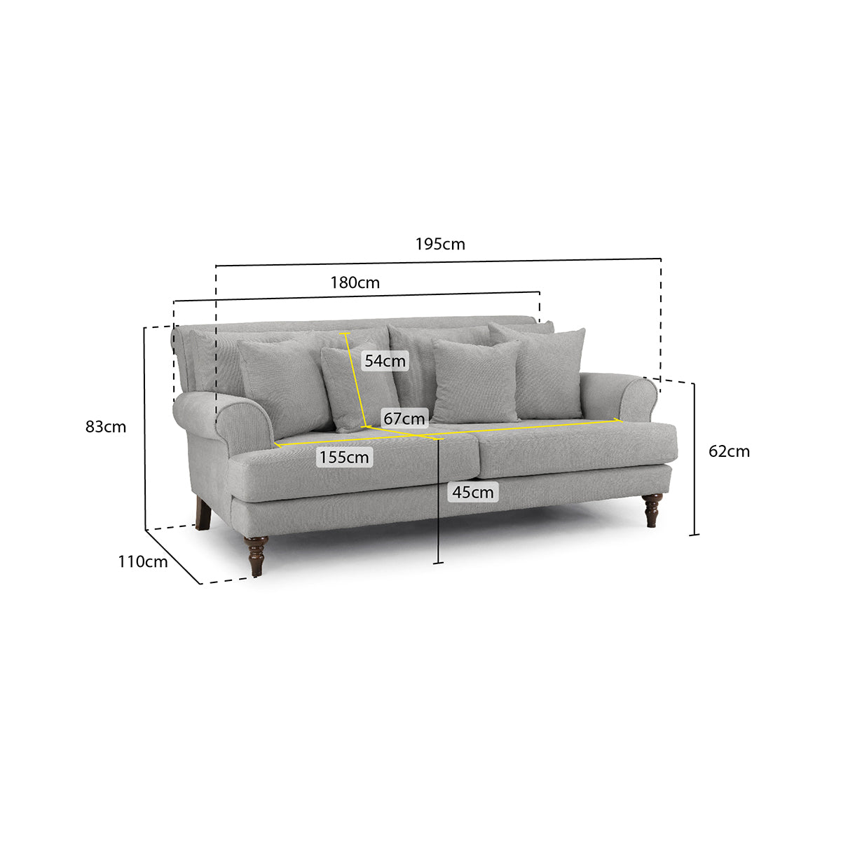 Fabric 3 Seater Sofa - Summer