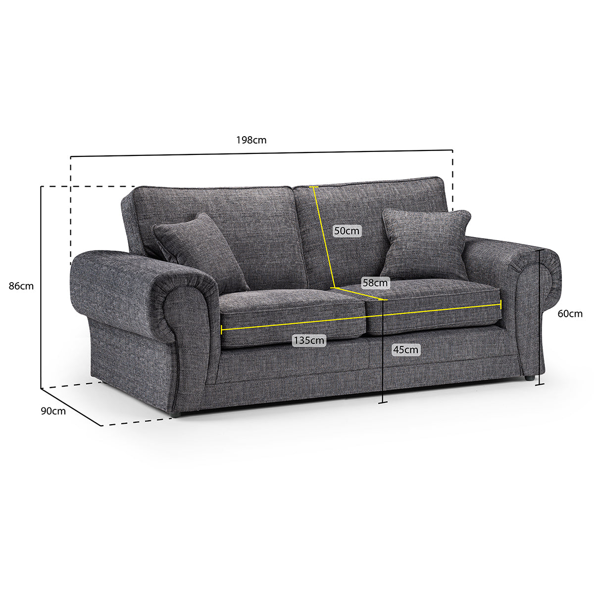 Fabric 3 Seater Sofa - Wilcot