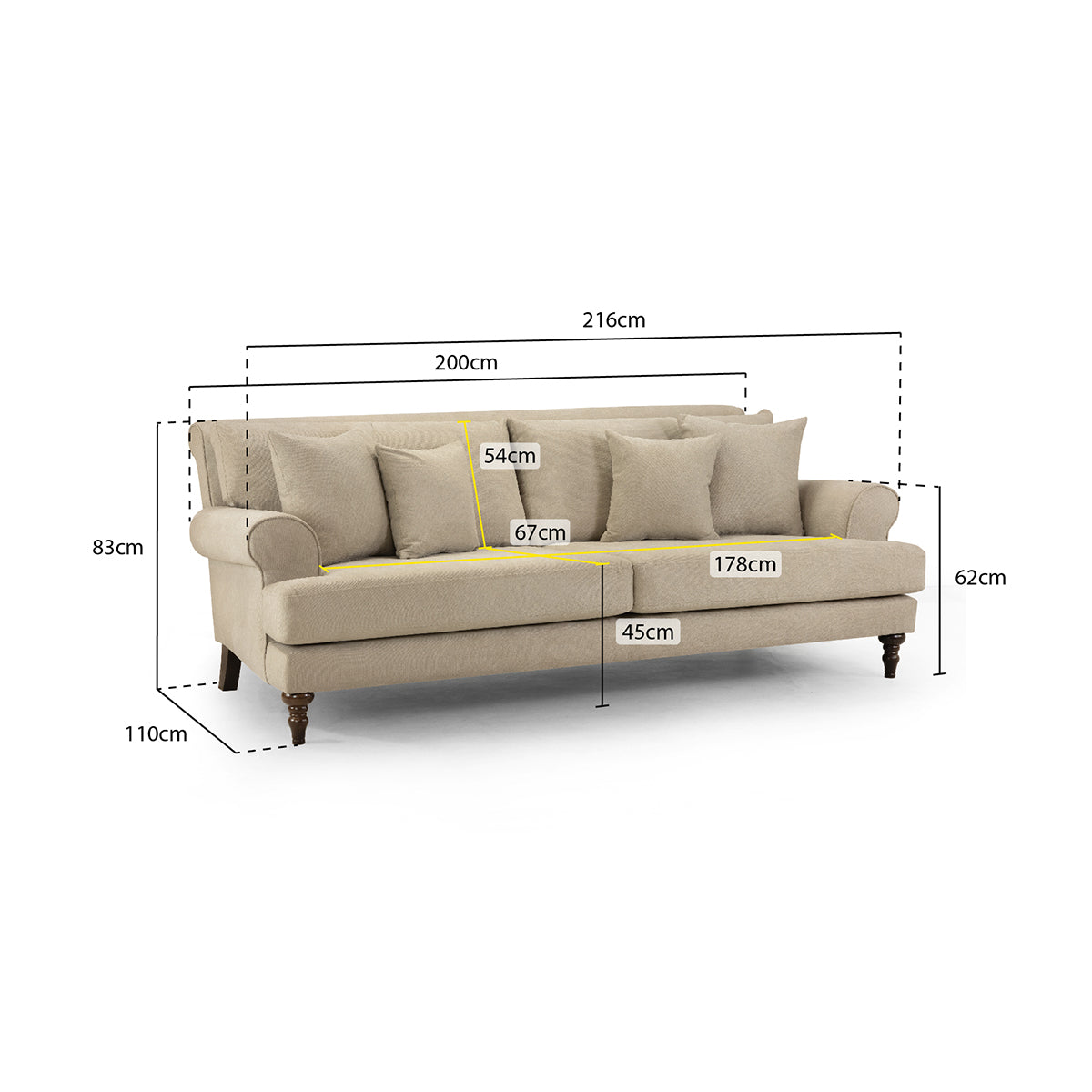 Fabric 4 Seater Sofa - Summer
