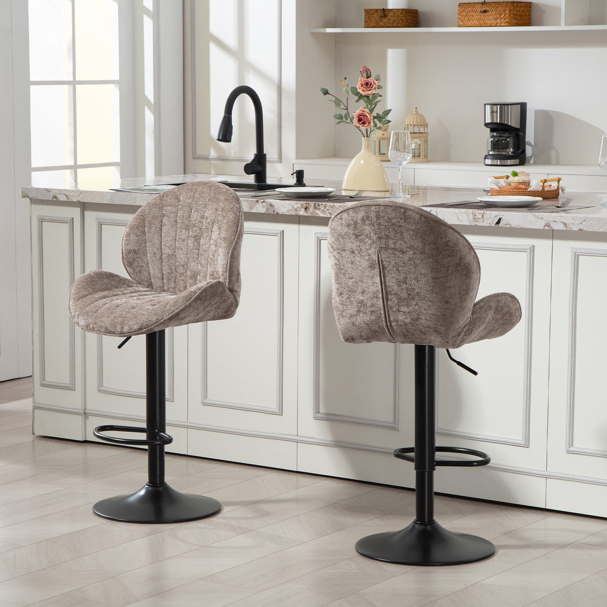 Fabric Adjustable Height Swivel Bar Stools Set Of 2 - Velmora