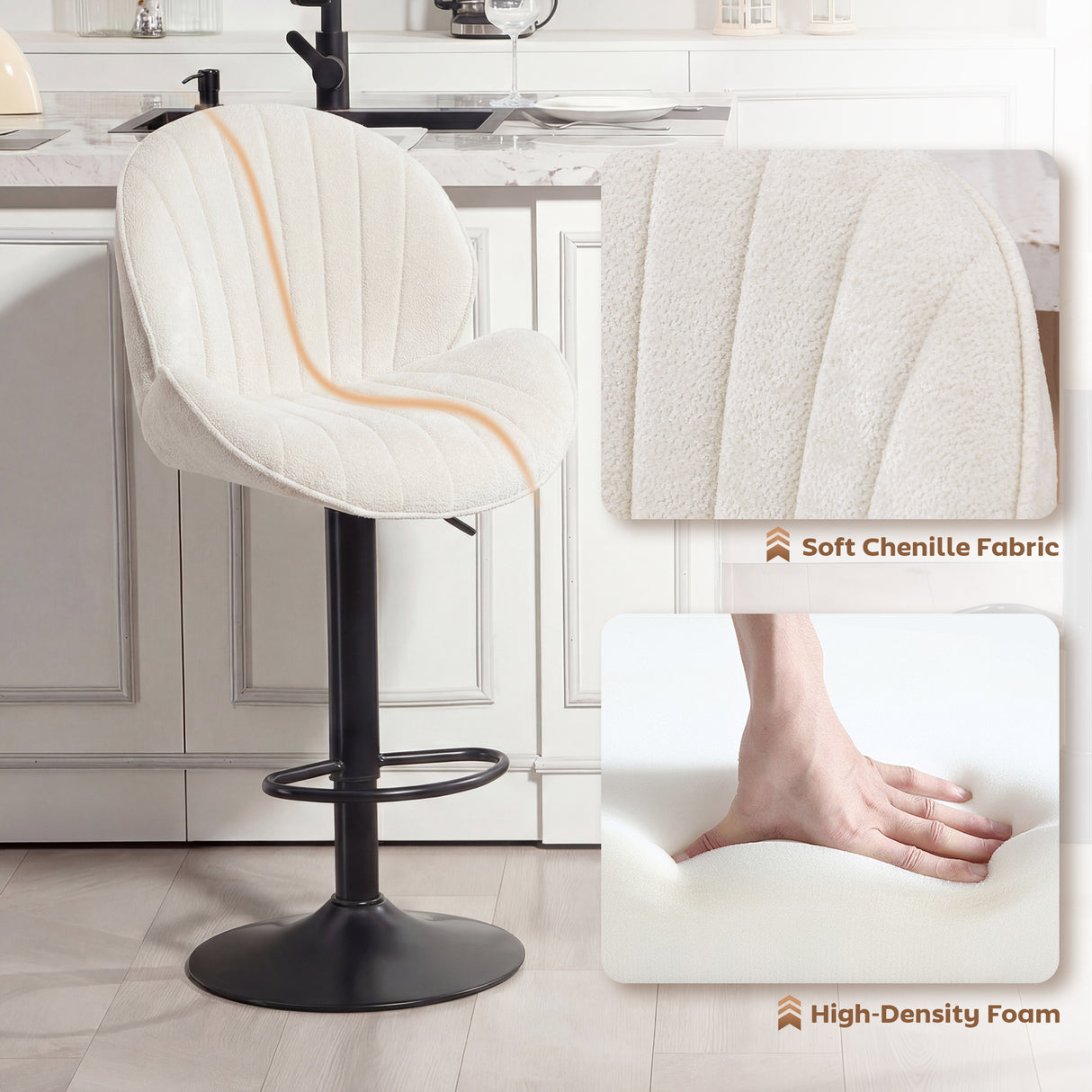 Fabric Adjustable Height Swivel Bar Stools Set Of 2 - Velmora