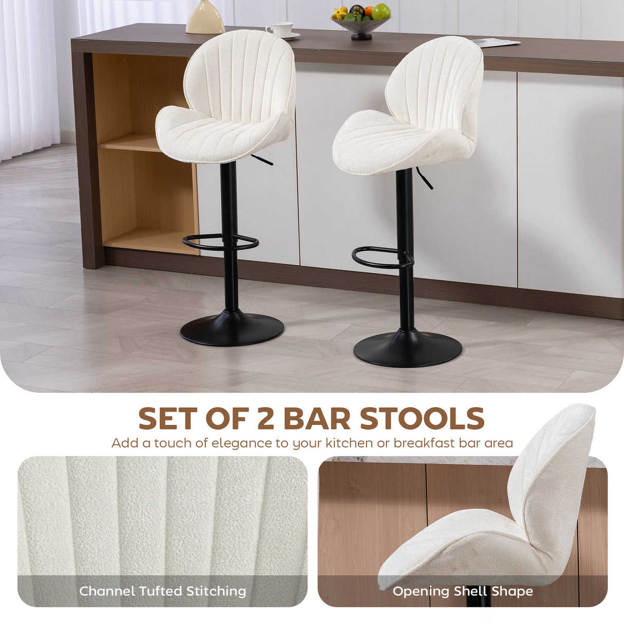 Fabric Adjustable Height Swivel Bar Stools Set Of 2 - Velmora