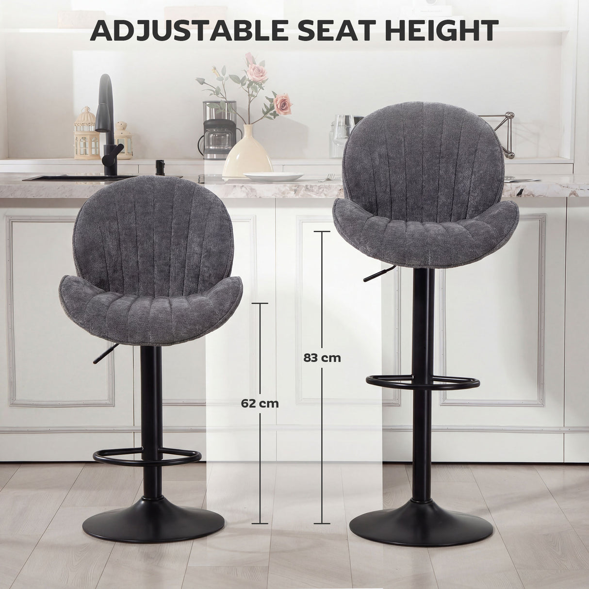 Fabric Adjustable Height Swivel Bar Stools Set Of 2 - Velmora