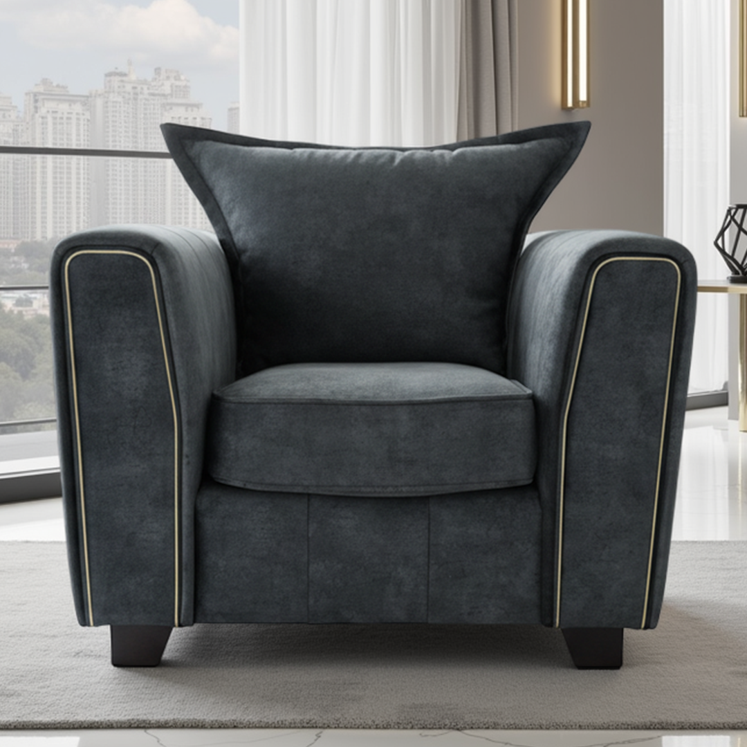 Fabric Armchair With Metal Trim on Arms - Serena