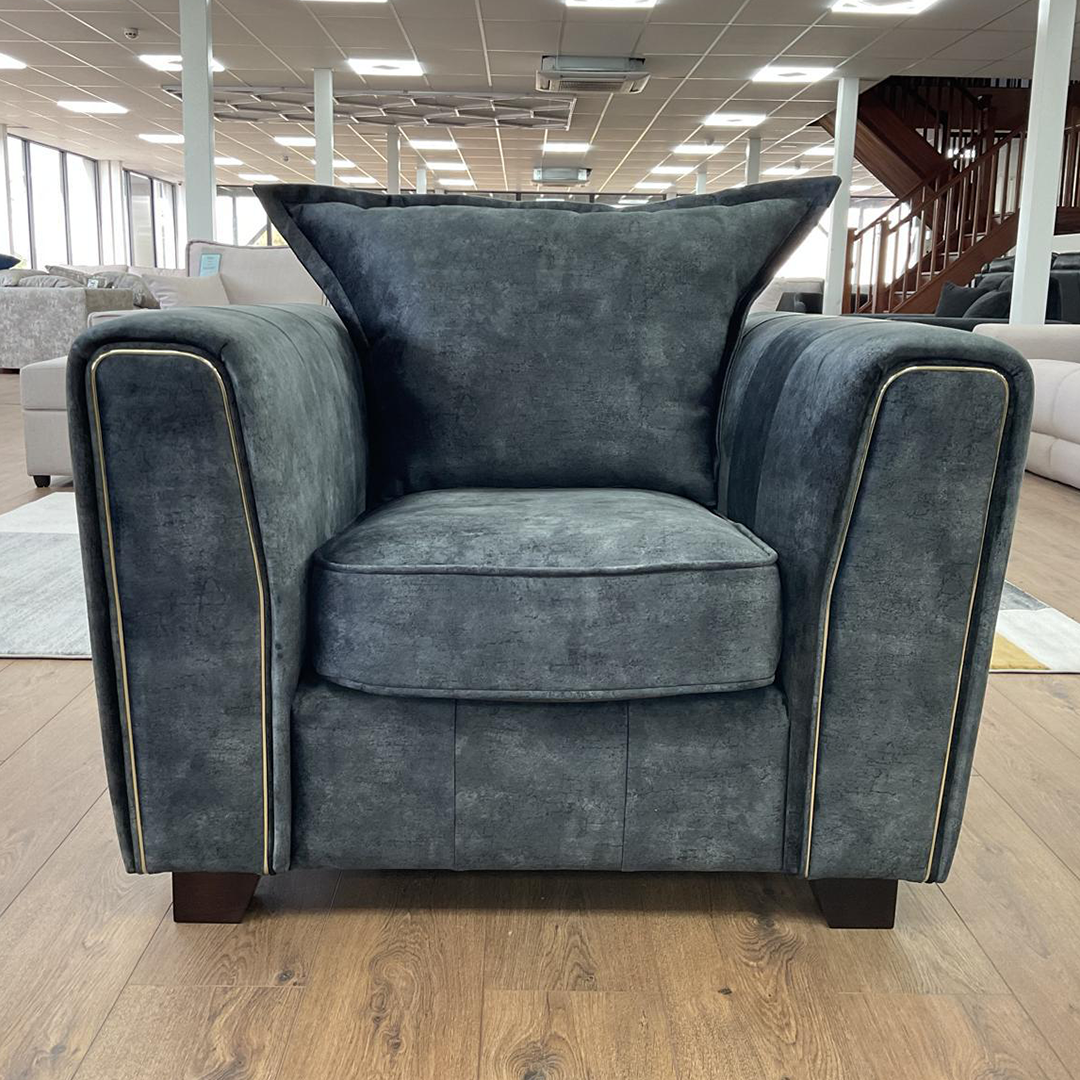 Fabric Armchair With Metal Trim on Arms - Serena