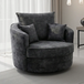 Fabric Armchair Swivel With Metal Trim on Arms - Serena