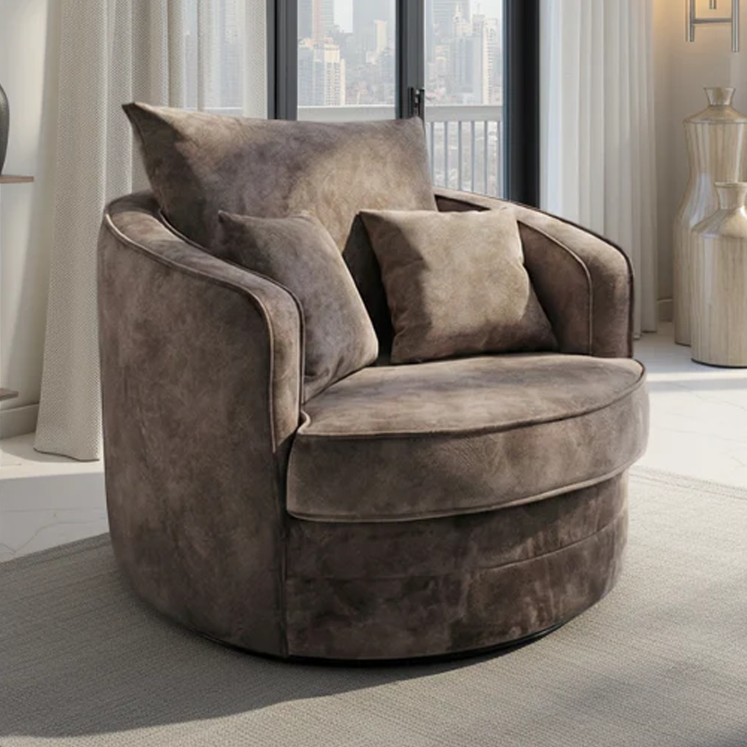 Fabric Armchair Swivel With Metal Trim on Arms - Serena
