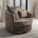 Fabric Armchair Swivel With Metal Trim on Arms - Serena