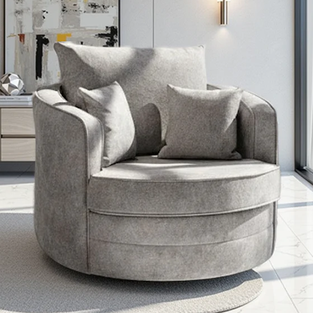 Fabric Armchair Swivel With Metal Trim on Arms - Serena