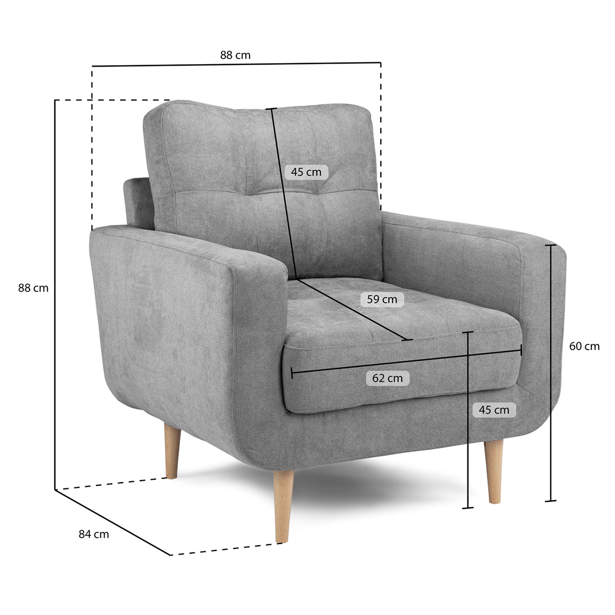 Fabric Armchair With Solid Wood Legs - Aurora