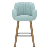 Fabric Bar Stool With Oak Wooden Legs - Pinley