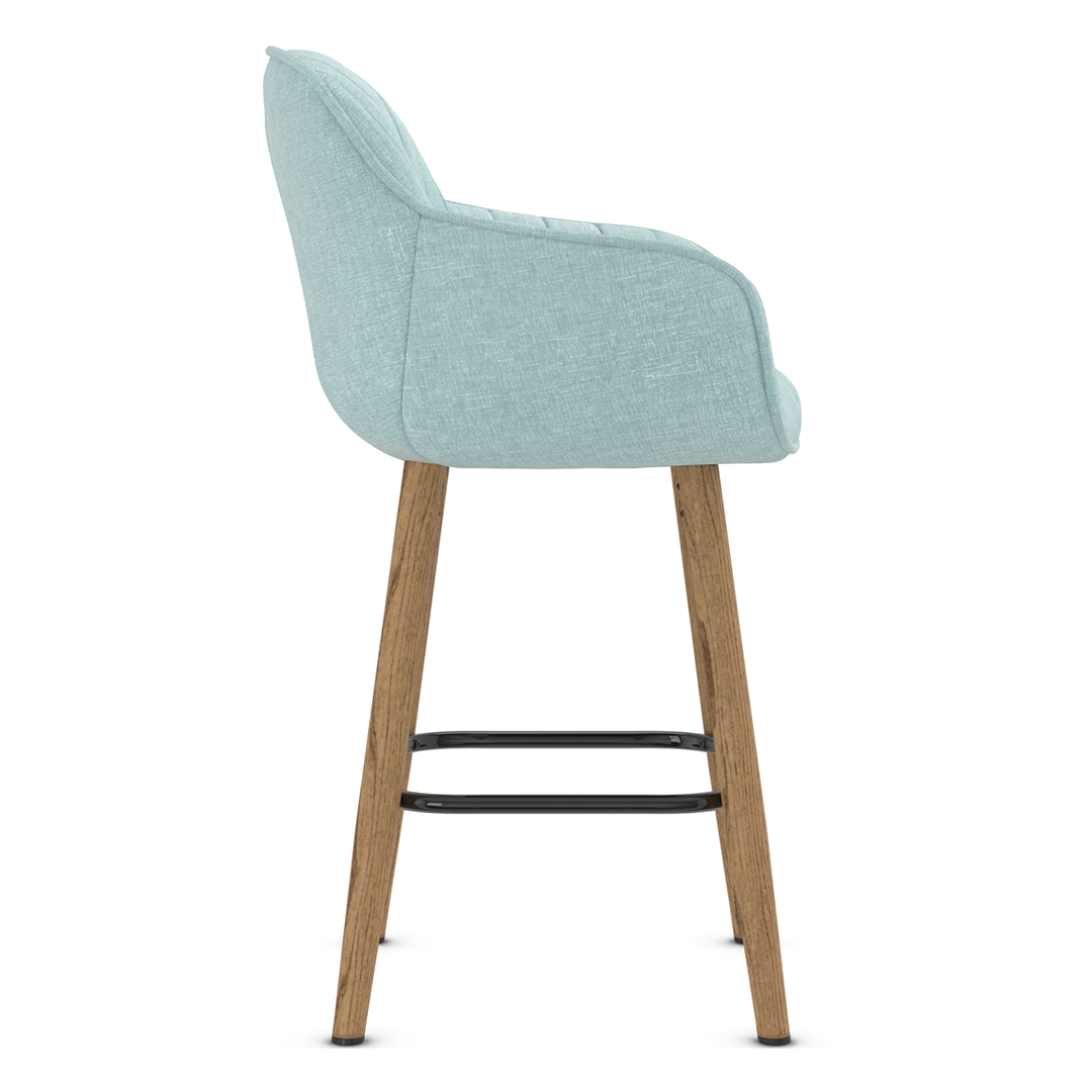 Fabric Bar Stool With Oak Wooden Legs - Pinley