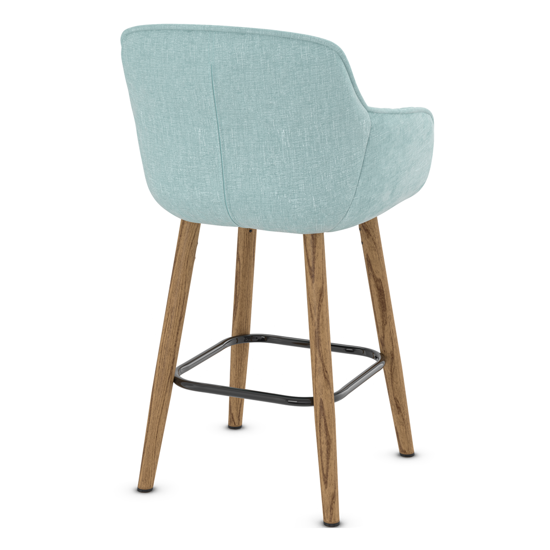 Fabric Bar Stool With Oak Wooden Legs - Pinley
