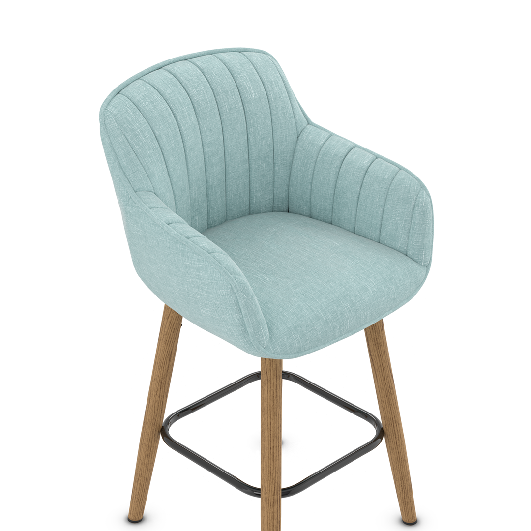 Fabric Bar Stool With Oak Wooden Legs - Pinley