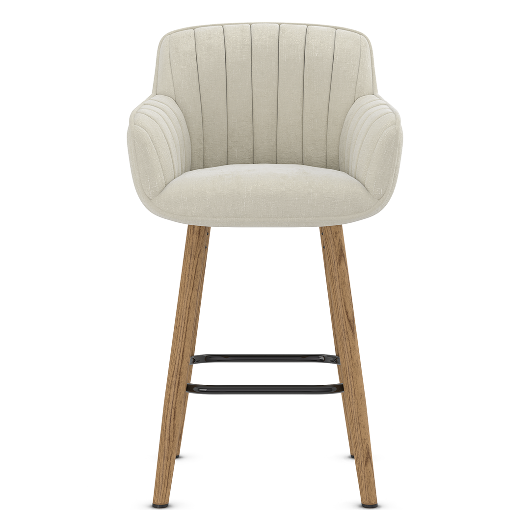Fabric Bar Stool With Oak Wooden Legs - Pinley