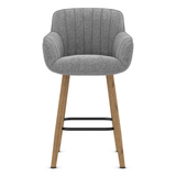 Fabric Bar Stool With Oak Wooden Legs - Pinley