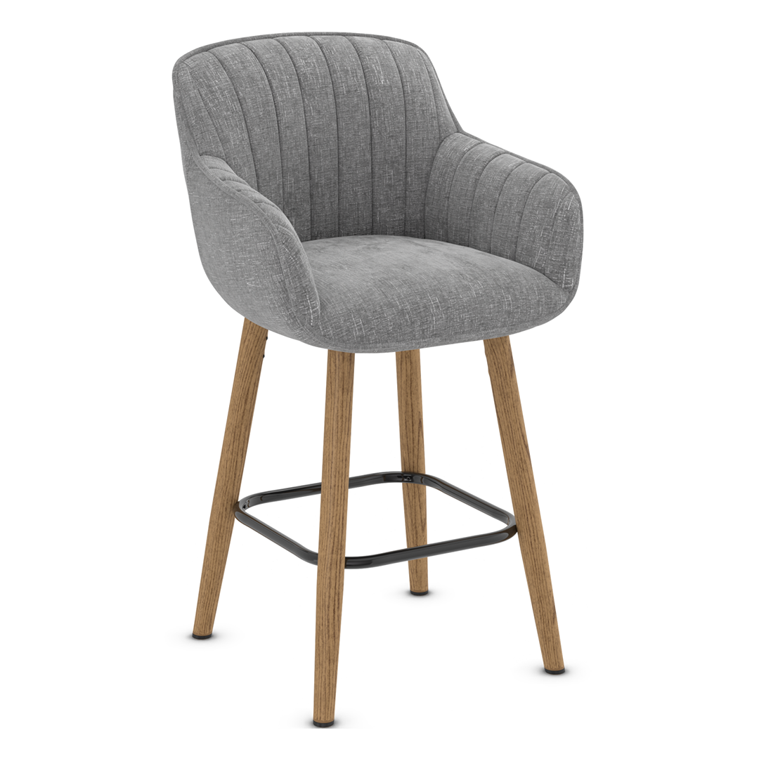 Fabric Bar Stool With Oak Wooden Legs - Pinley