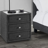 Fabric Bedside Cabinet With Glass Top - Sorrento