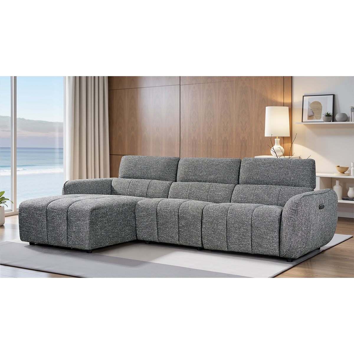 Fabric Corner Sofa Electric Recliner Left Hand Facing - Turin