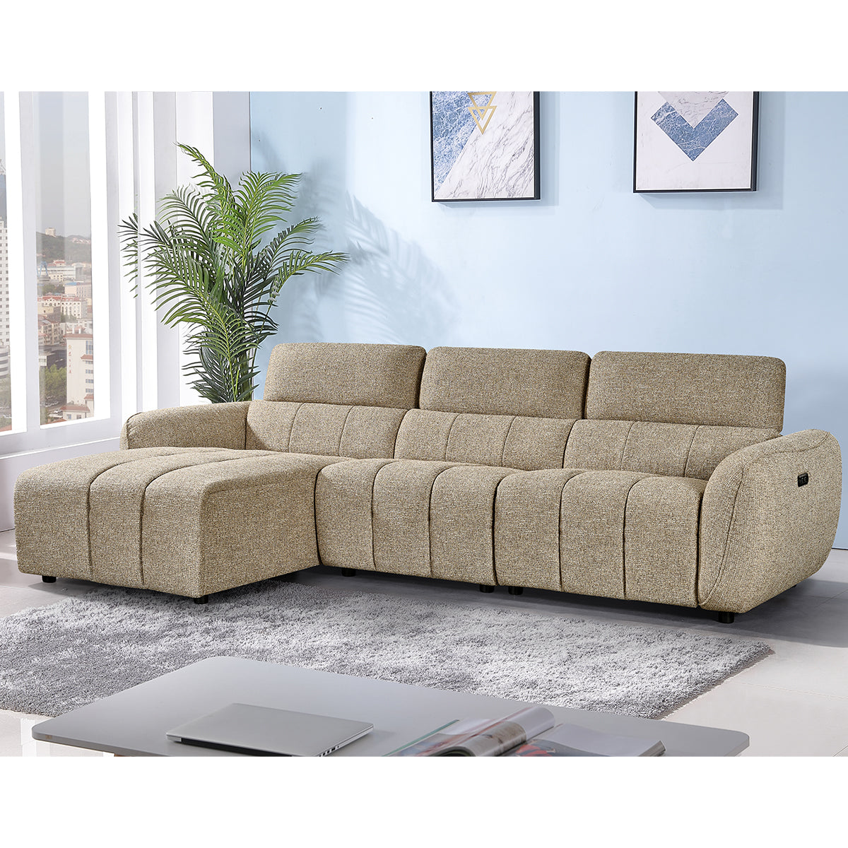 Fabric Corner Sofa Electric Recliner Left Hand Facing - Turin