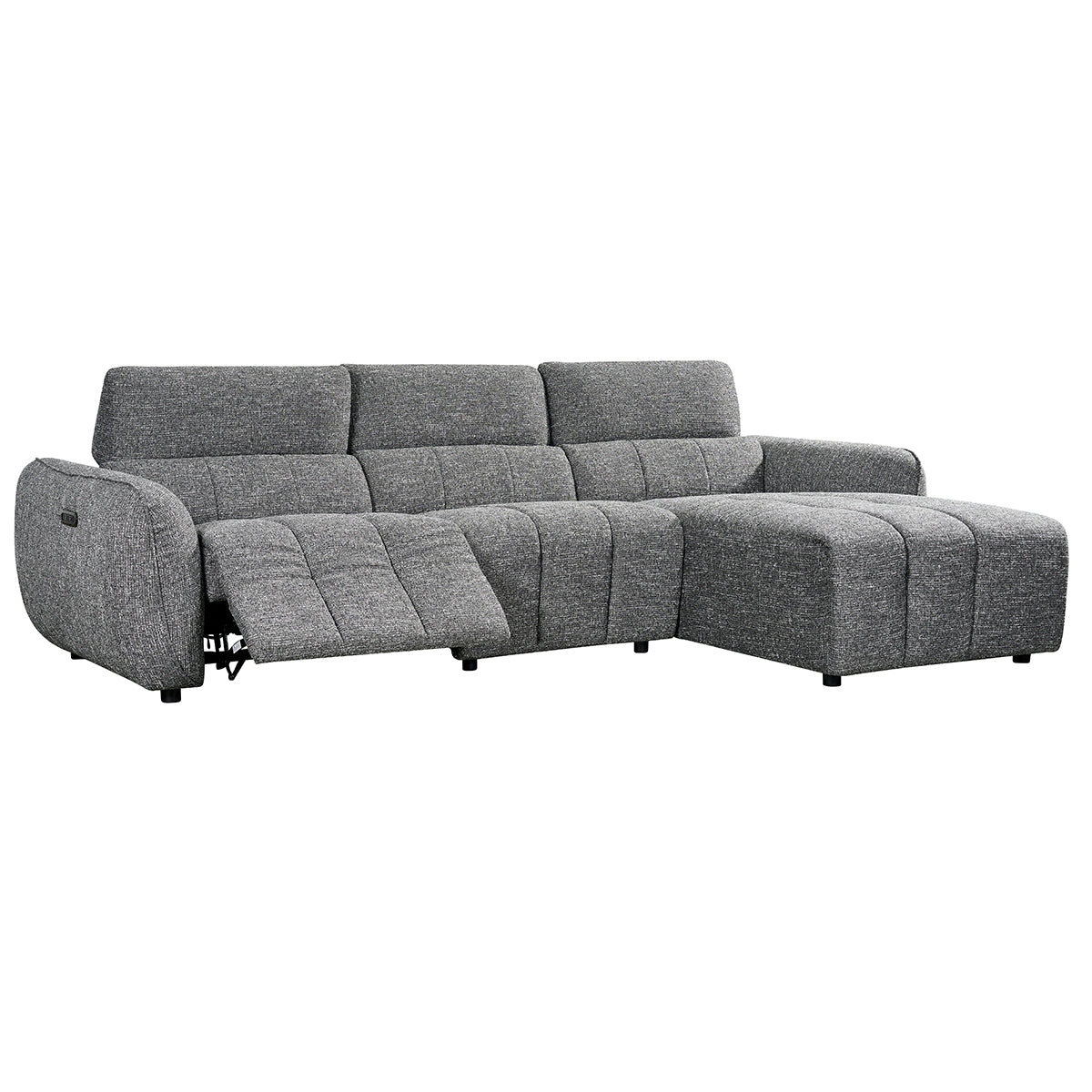 Fabric Corner Sofa Electric Recliner Right Hand Facing - Turin