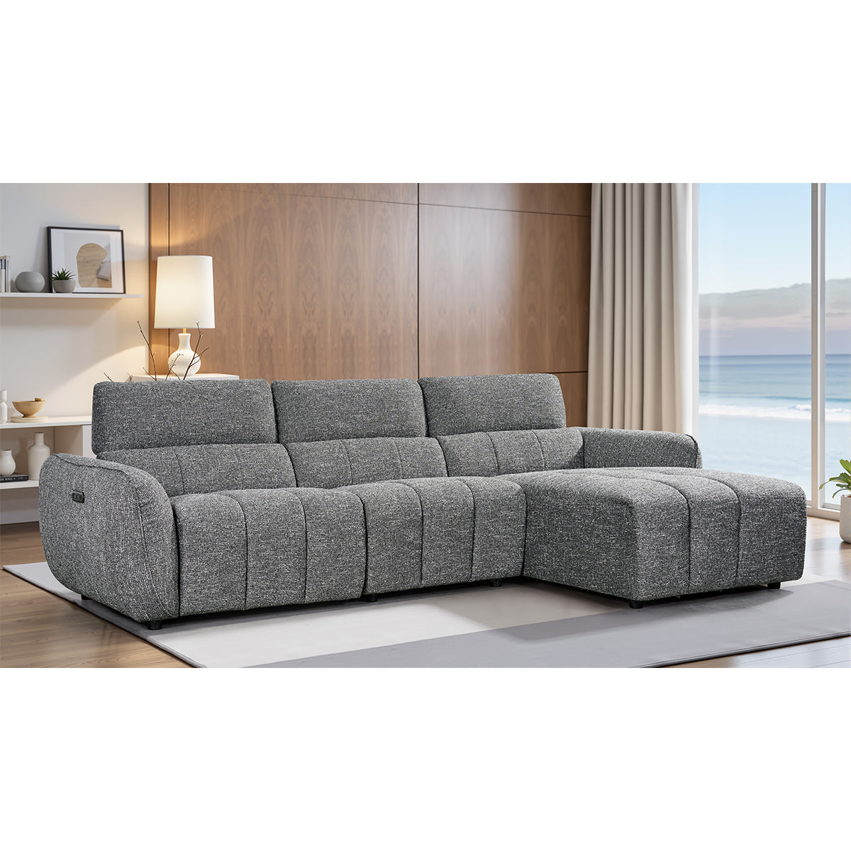 Fabric Corner Sofa Electric Recliner Right Hand Facing - Turin
