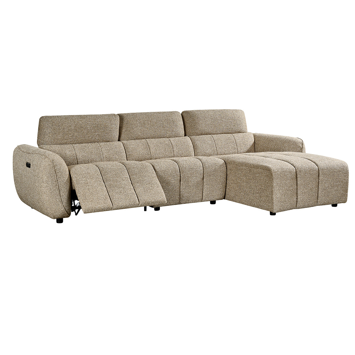 Fabric Corner Sofa Electric Recliner Right Hand Facing - Turin