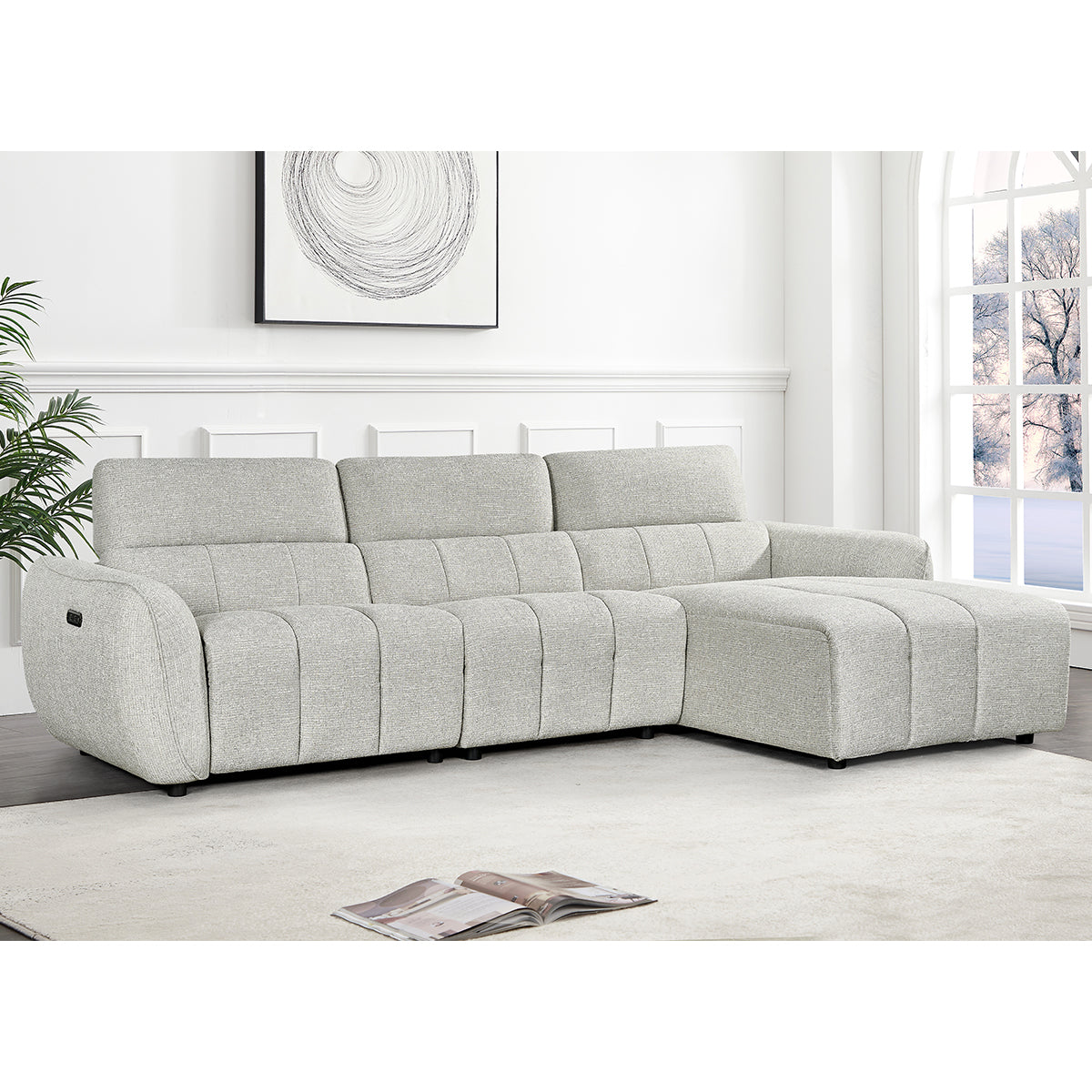 Fabric Corner Sofa Electric Recliner Right Hand Facing - Turin
