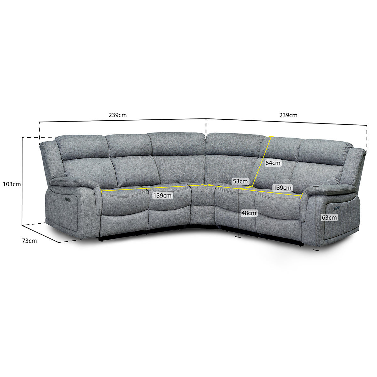 Fabric Corner Sofa Large Electric Recliner - Linden