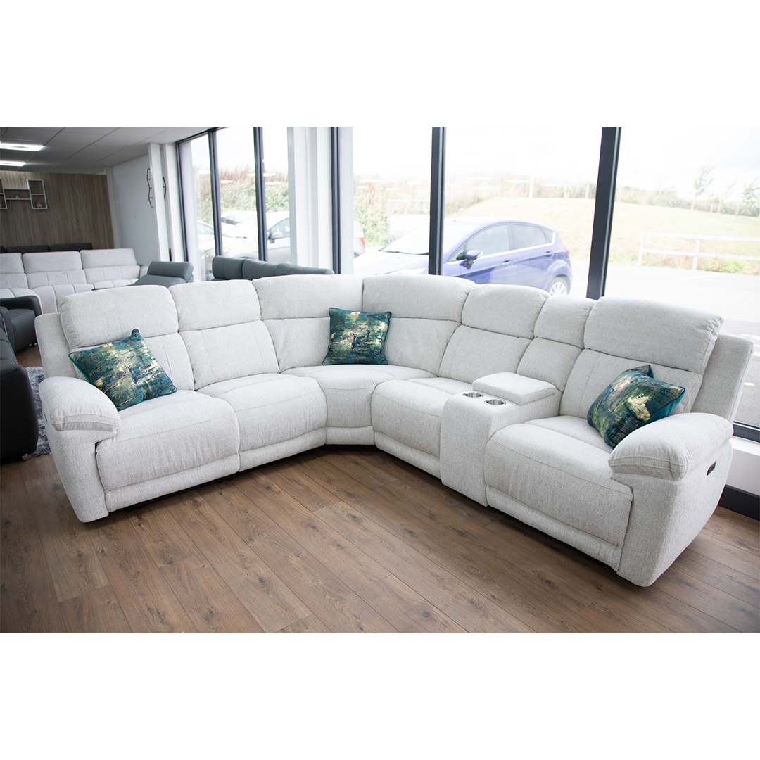 Fabric Corner Sofa Large Electric Recliner - Owen