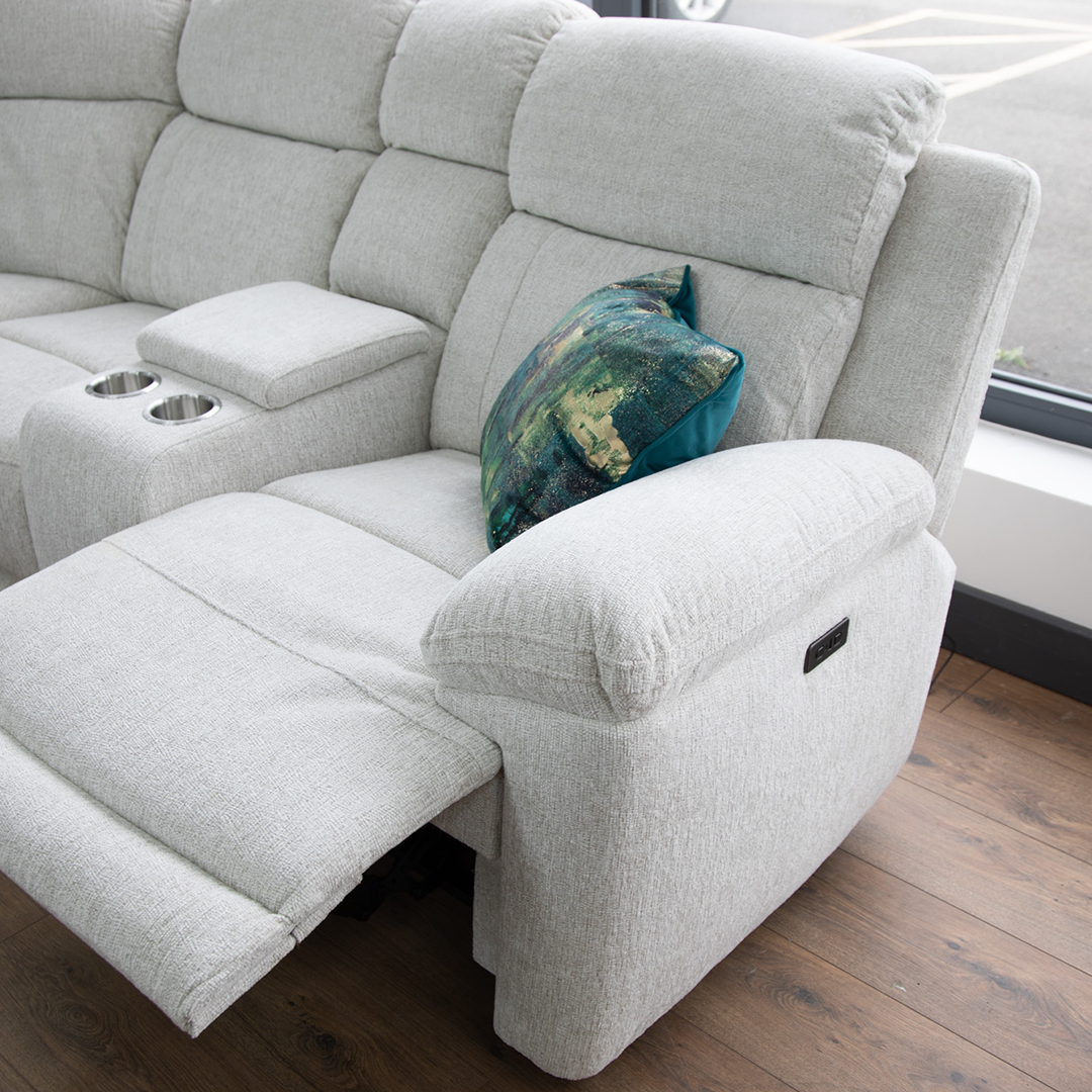 Fabric Corner Sofa Large Electric Recliner - Owen