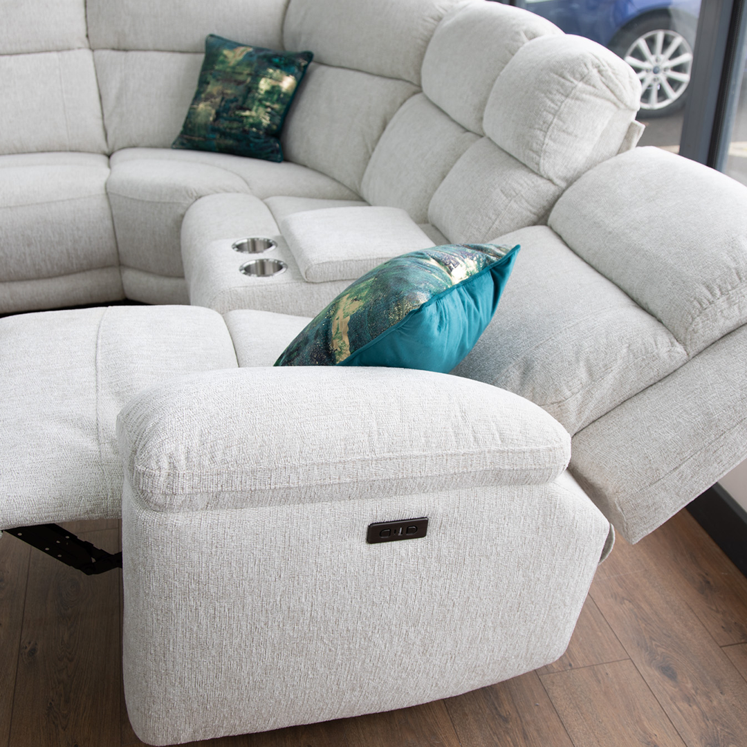 Fabric Corner Sofa Large Electric Recliner - Owen