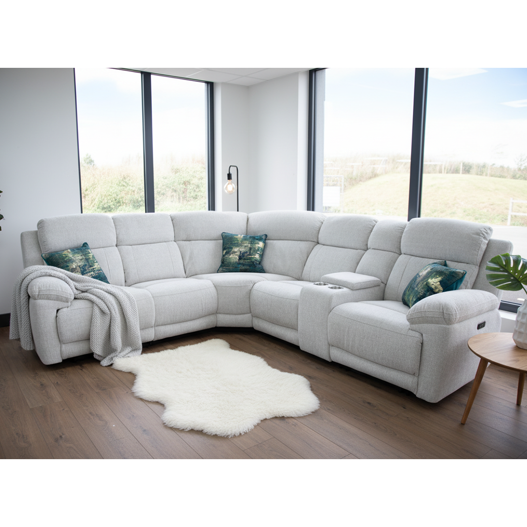 Fabric Corner Sofa Large Electric Recliner - Owen
