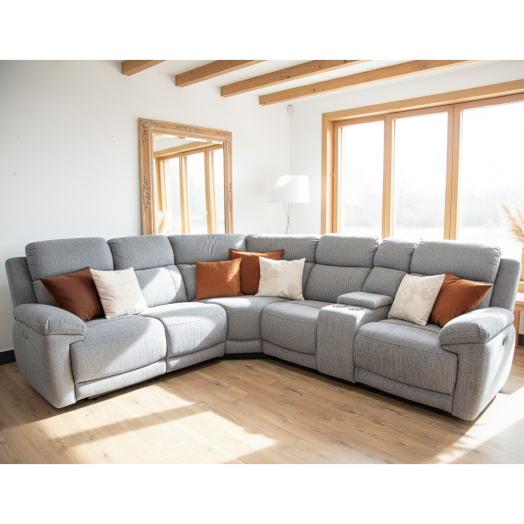 Fabric Corner Sofa Large Electric Recliner - Owen