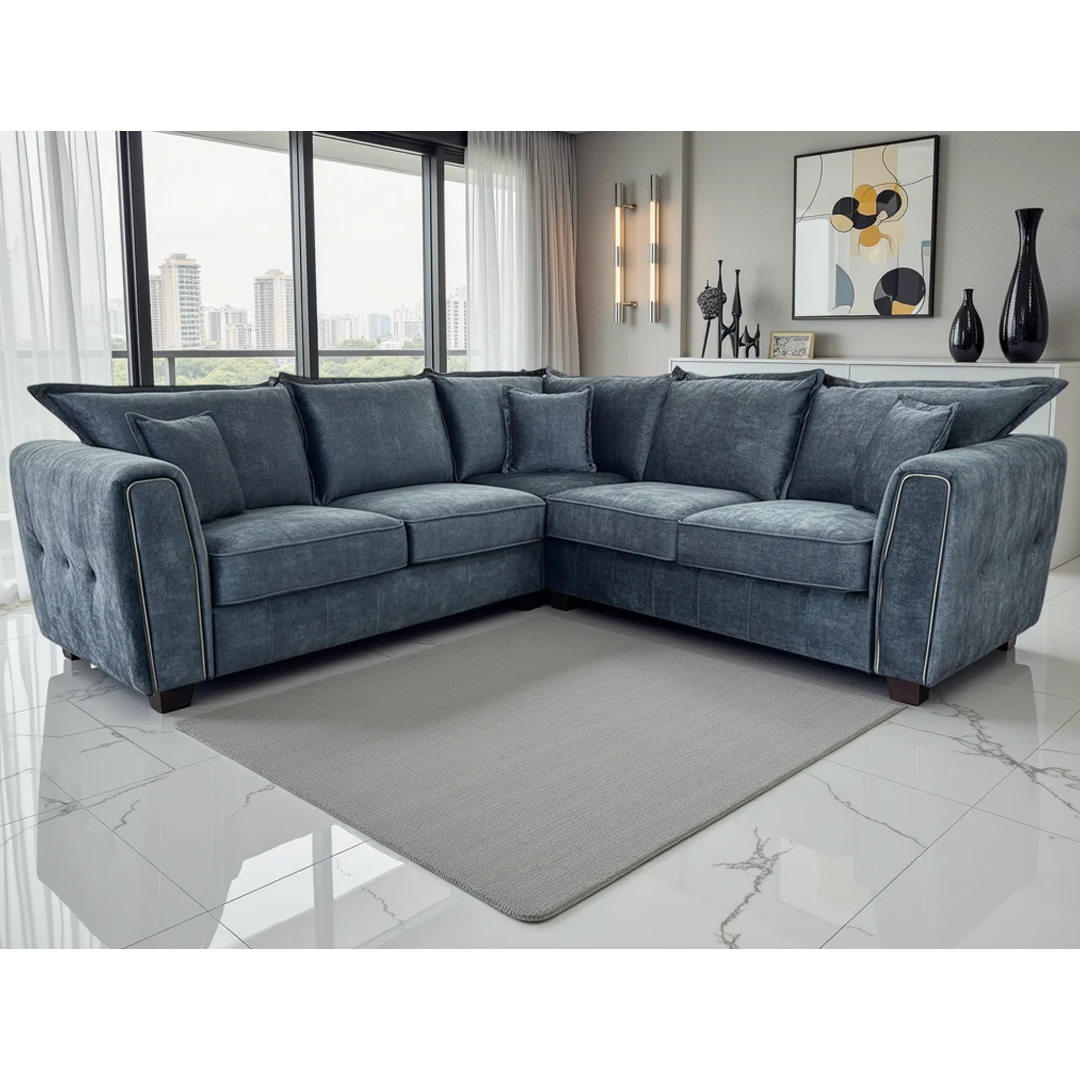Fabric Corner Sofa With Metal Trim on Arms - Serena